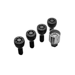 Forged Locking Wheel Bolts (x4) - 44mm M15x1.25, R14 seat, black, 17mm hex