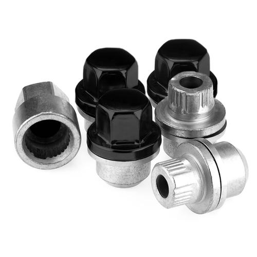 Forged Locking Wheel Nuts (x5) - M16x1.5, Flat seat, black, 27mm hex, 50mm long