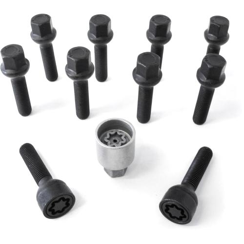 H&R Full Axle Wheel Bolt Set - 37mm M14x1.5, R13 seat, Black, 17mm hex