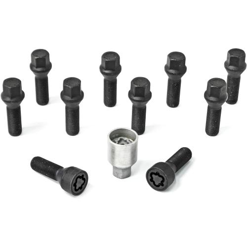H&R Full Axle Wheel Bolt Set - 28mm M14x1.5, 60° seat, Black, 17mm hex