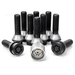 H&R Full Axle Wheel Bolt Set - 28mm M14x1.25, 60° seat, Black, 17mm hex