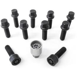 H&R Full Axle Wheel Bolt Set - 47mm M14x1.5, R14 seat, Black, 17mm hex