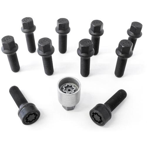 H&R Full Axle Wheel Bolt Set - 37mm M14x1.5, R14 seat, Black, 17mm hex