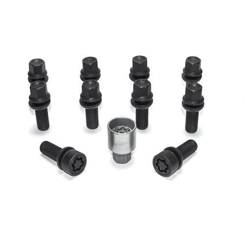 H&R Full Axle Wheel Bolt Set - 36mm M14x1.5, R13 seat, Black, 17mm hex