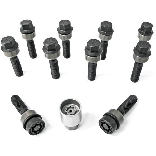H&R Full Axle Wheel Bolt Set - 44mm M14x1.5, R14 seat, Black, 19mm hex