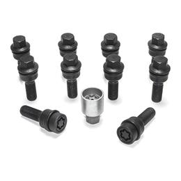 H&R Full Axle Wheel Bolt Set - 45mm M14x1.5, R14 seat, Black, 17mm hex