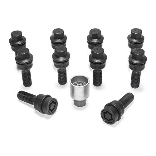 H&R Full Axle Wheel Bolt Set - 41mm M14x1.5, R14 seat, Black, 17mm hex