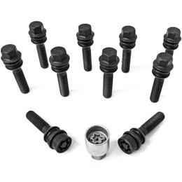 H&R Full Axle Wheel Bolt Set - 51mm M14x1.5, R14 seat, Black, 19mm hex