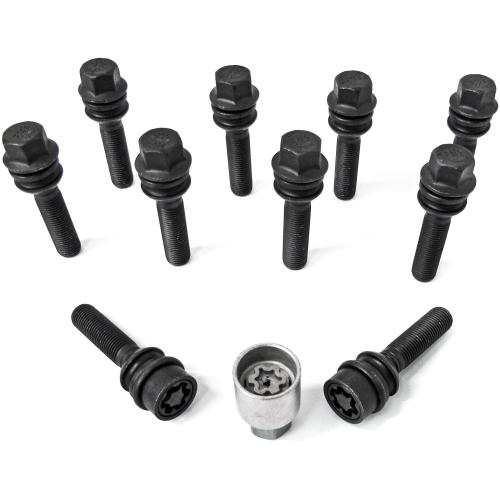 H&R Full Axle Wheel Bolt Set - 43mm M14x1.5, R14 seat, Black, 19mm hex