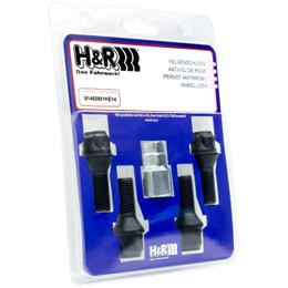 H&R Locking Wheel Bolts (Set of 4) - 28mm M12x1.5, 60° seat, Black, 17/19mm hex