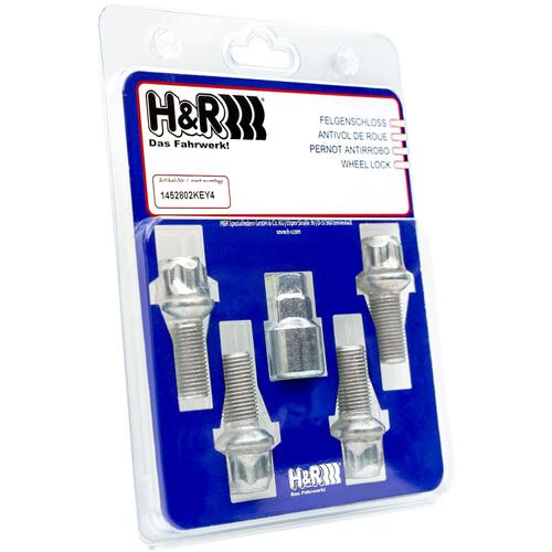 H&R Locking Wheel Bolts (Set of 4) - 27mm M14x1.5, R13 seat, 17/19mm hex