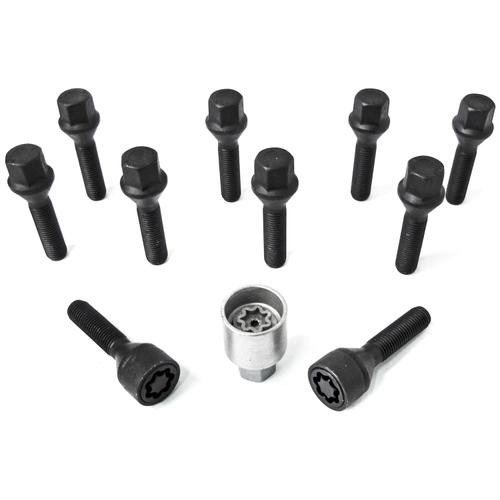 H&R Full Axle Wheel Bolt Set - 35mm M12x1.5, 60° seat, Black, 17mm hex
