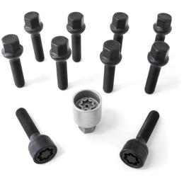 H&R Full Axle Wheel Bolt Set - 35mm M14x1.5, R13 seat, Black, 17mm hex