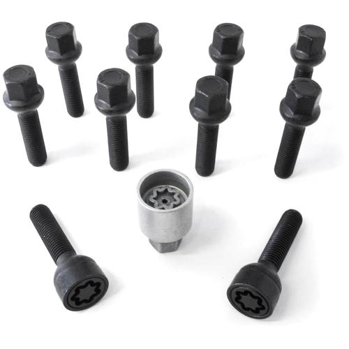 H&R Full Axle Wheel Bolt Set - 60mm M12x1.5, R12 seat, Black, 17mm hex