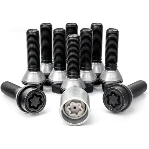 H&R Full Axle Variable PCD Wheel Bolt Set - 41mm M14x1.25, 60° seat, Black, 17mm hex