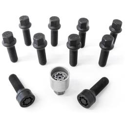H&R Full Axle Wheel Bolt Set - 50mm M14x1.5, R14 seat, Black, 17mm hex
