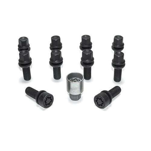 H&R Full Axle Variable PCD Wheel Bolt Set - 42mm M14x1.5, R13 seat, Black, 17mm hex