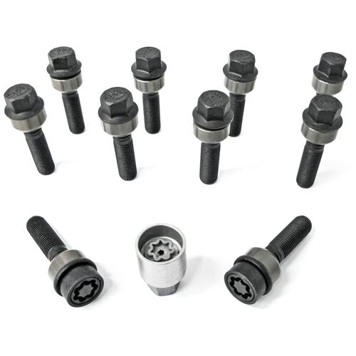 H&R Full Axle Variable PCD Wheel Bolt Set - 49mm M14x1.5, R14 seat, Black, 19mm hex