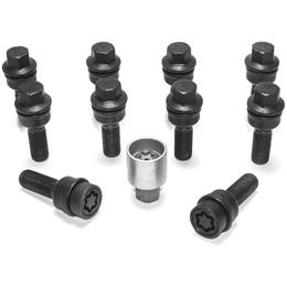 H&R Full Axle Variable PCD Wheel Bolt Set - 48mm M14x1.5, R14 seat, Black, 17mm hex