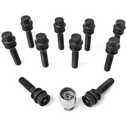 H&R Full Axle Variable PCD Wheel Bolt Set - 51mm M14x1.5, R14 seat, Black, 19mm hex