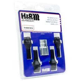 H&R Locking Wheel Bolts (x4) - 28mm M12x1.5, 60° seat, Black, 17/19mm hex