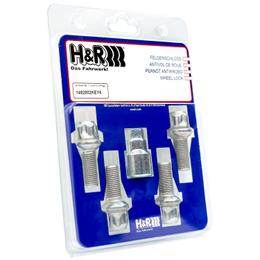 H&R Locking Wheel Bolts (x4) - 27mm M14x1.5, R13 seat, 17/19mm hex