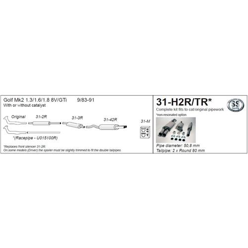 Half System (with racepipe) Volkswagen Golf Mk2 8V All models incl. GTi and Driver