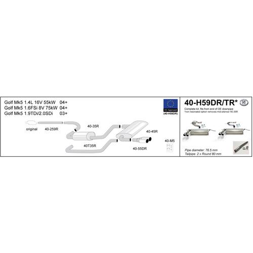 Half System (with racepipe) Audi A3 (8P) Diesel Turbo 1.9TDi/2.0TDi