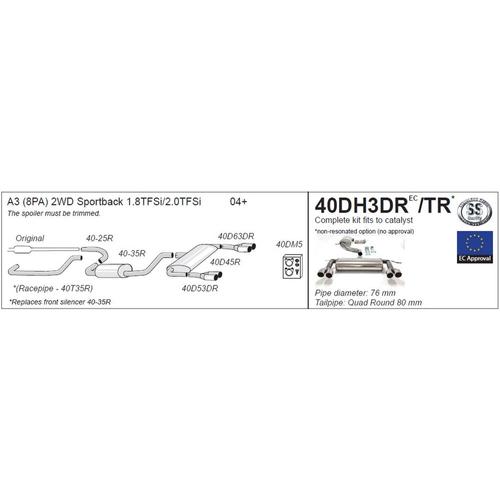Half System (with racepipe) Audi A3 (8PA) 2WD Petrol 1.4TFSi/2.0 Turbo FSi Sportback