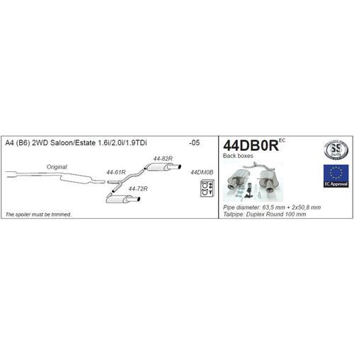 Back Boxes (and Y connecting pipe) Audi A4 (B6) 2WD (Non-Petrol Turbo) + TDI 1.6/2.0/1.9TDI (not Quattro)