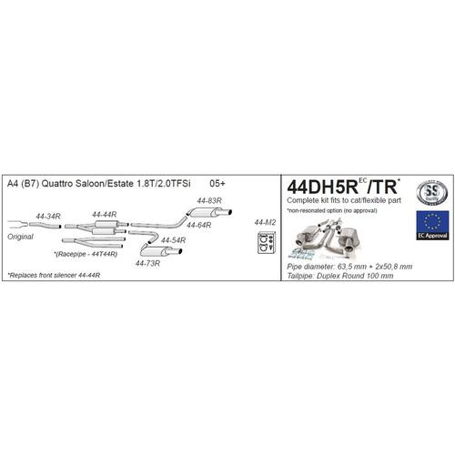 Half System (with racepipe) Audi A4 (B7) Quattro Petrol Turbo 1.8T/2.0TFSi Saloon/Estate (not cabrio)