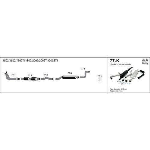 Complete System (with downpipe) BMW 1502/1602/1602Ti/1802/2002/2002Ti/Tii