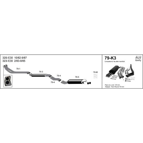 Complete System (with downpipe) BMW 320/323 E30 Saloon 6 Cyl. (RHD - For UK)