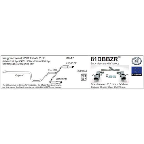 Back Silencers + Y Part Vauxhall Insignia Diesel 2WD 2.0D Estate (110-160bhp)
