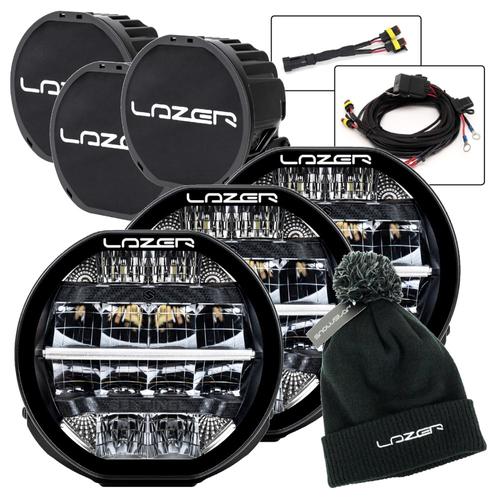 Lazer Sentinel 7" LED Lamps TRIPLE LAMP Bundle with Free Wiring Kit, Lazer Beanie and Covers