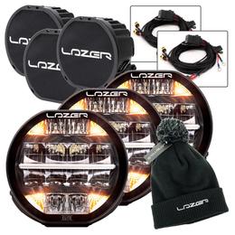 Lazer Sentinel Elite 7" LED Lamps with Position Lights TRIPLE LAMP Bundle with Free Wiring Kit, Lazer Beanie and Covers