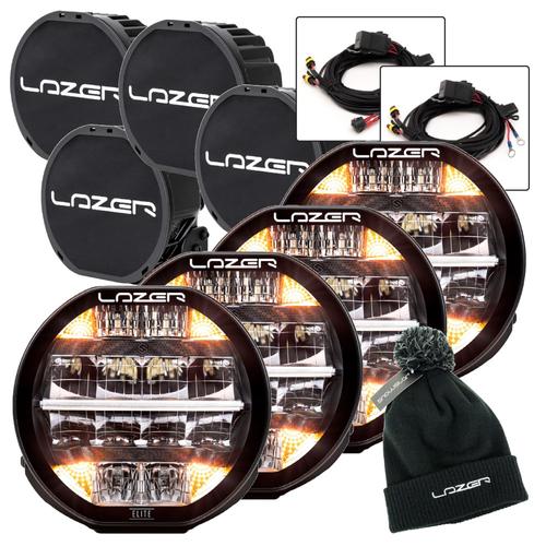 Lazer Sentinel Elite 7" LED Lamps with Position Lights FOUR LAMP Bundle with Free Wiring Kits, Lazer Beanie and Covers