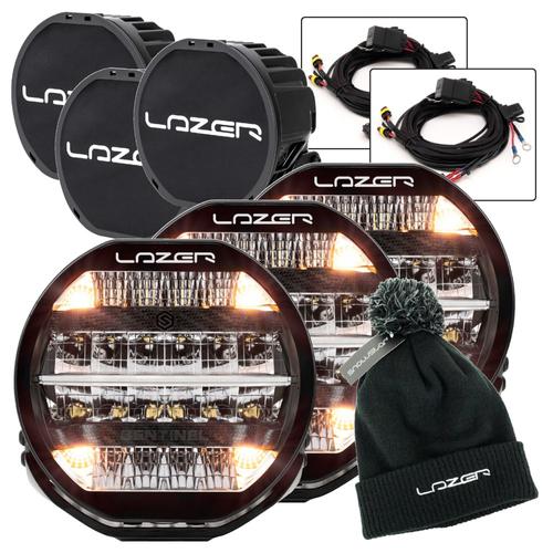 Lazer Sentinel 9" LED Lamps with Position Lights TRIPLE LAMP Bundle with Free Wiring Kit, Lazer Beanie and Covers