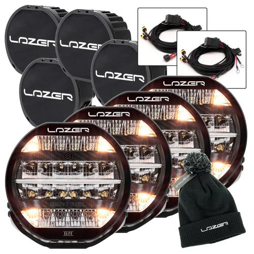 Lazer Sentinel Elite 9" LED Lamps with Position Lights FOUR LAMP Bundle with Free Wiring Kits, Lazer Beanie and Covers