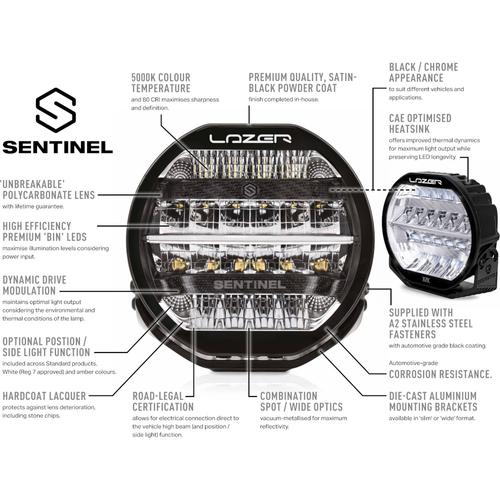 Lazer Sentinel Elite 9" LED Lamps with Position Lights FOUR LAMP Bundle with Free Wiring Kits, Lazer Beanie and Covers