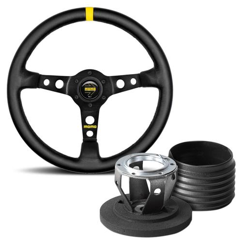 MOD. 07 350 Black Leather Steering Wheel & Hub Kit Mini (Classic)