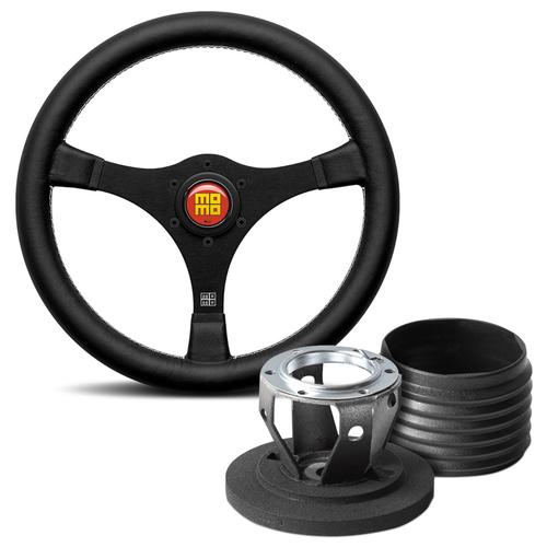 1968 Racing 350 Black Leather Steering Wheel & Hub Kit Mini (Classic)