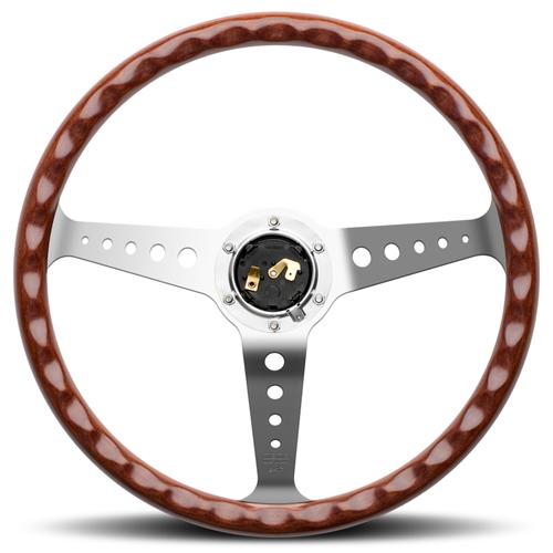 Momo Heritage California Mahogany Steering Wheel with Polished Spokes