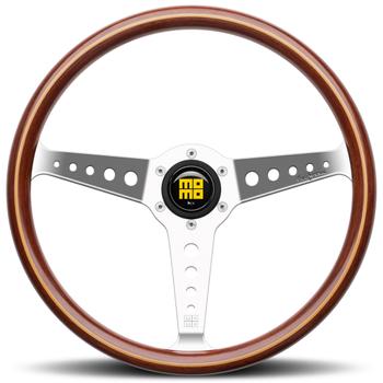 Momo Heritage California Mahogany Steering Wheel with Polished Spokes