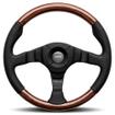 Momo Dark Fighter Black Leather and Wood Steering Wheel