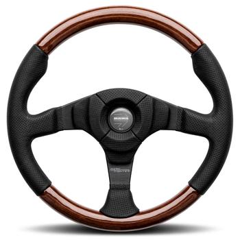Momo Dark Fighter Black Leather and Wood Steering Wheel