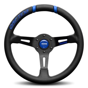 Momo Drifting 330 Black Leather Steering Wheel with Blue Inserts
