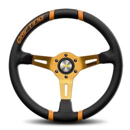 Momo Drifting 350 Black Leather Steering Wheel with Orange Inserts