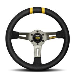 Momo Drifting 330 Black Suede Steering Wheel with Yellow Inserts