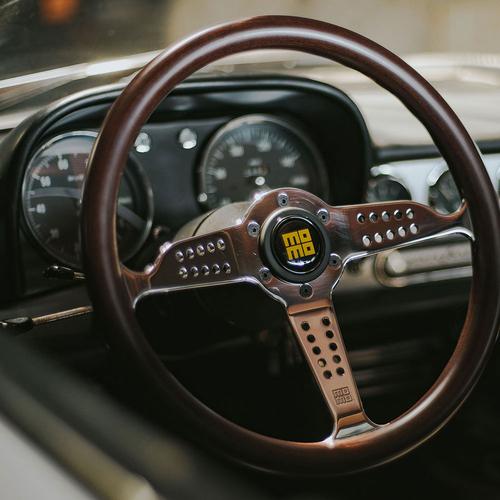 Momo Heritage Super Grand Prix Mahogany Steering Wheel with Chrome Spokes